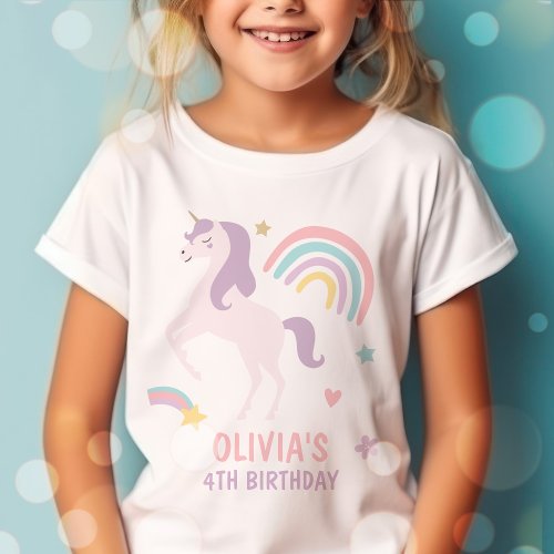 Magical Pastel Unicorn Rainbow Birthday Party T_Shirt