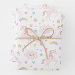 Magical Pastel Unicorn Rainbow Birthday Party Wrapping Paper Sheets