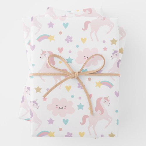 Magical Pastel Unicorn Rainbow Birthday Party Wrapping Paper Sheets