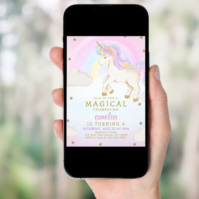 Magical Pastel Unicorn Rainbow Party Birthday  Invitation (Front Digital)