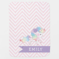 Magical Pastel Unicorn with Name Stroller Blanket