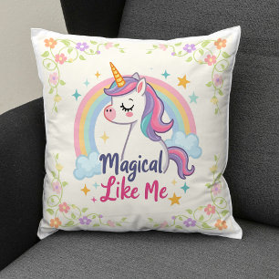 Magical Pastel Unicorn with Rainbow Throw Pillow