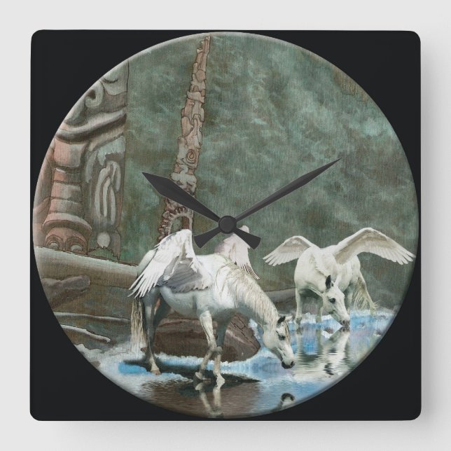 Magical Pegasus & Totem Poles Art Wall Clock (Front)