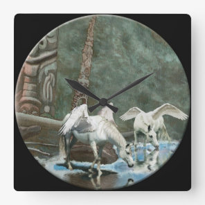 Magical Pegasus & Totem Poles Art Wall Clock