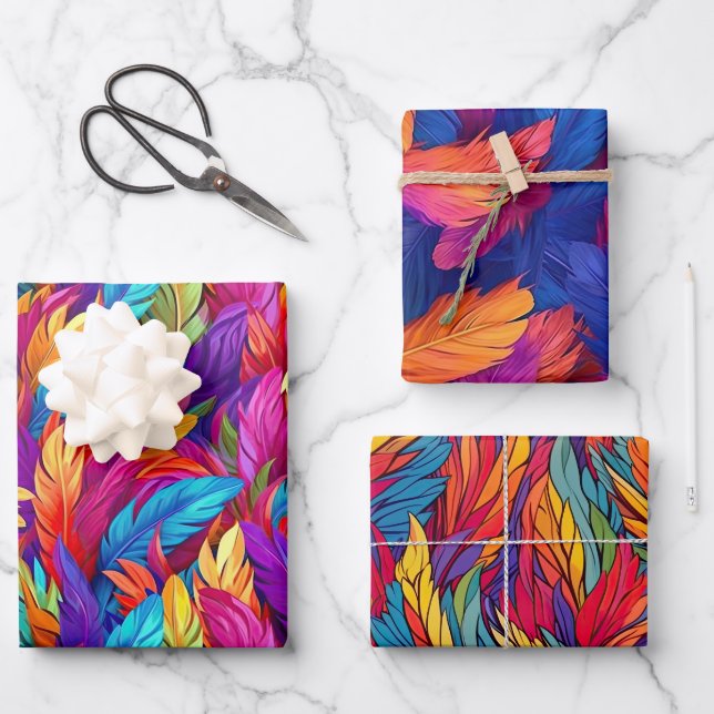 Magical Phoenix Feathers Abstract Designs Wrapping Paper Sheets (Front)