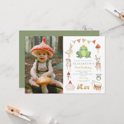 Magical  Photo Enchanted Frog  First Birthday Invitation