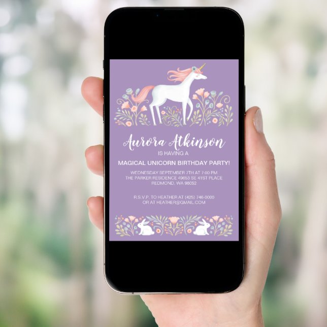 Magical Photo Unicorn Birthday Party Invitation (Front Digital)