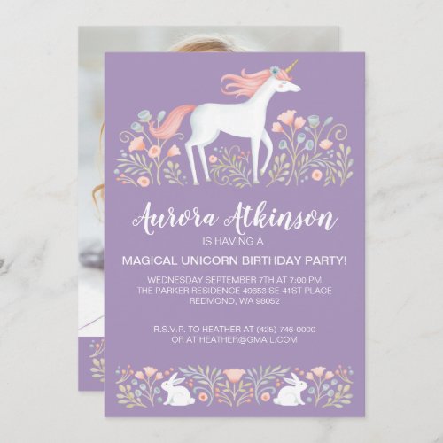 Magical Photo Unicorn Birthday Party Invitation
