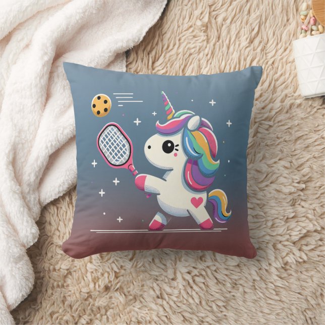 Magical Pickleball Unicorn - Funny Fantasy Player Throw Pillow (Blanket)