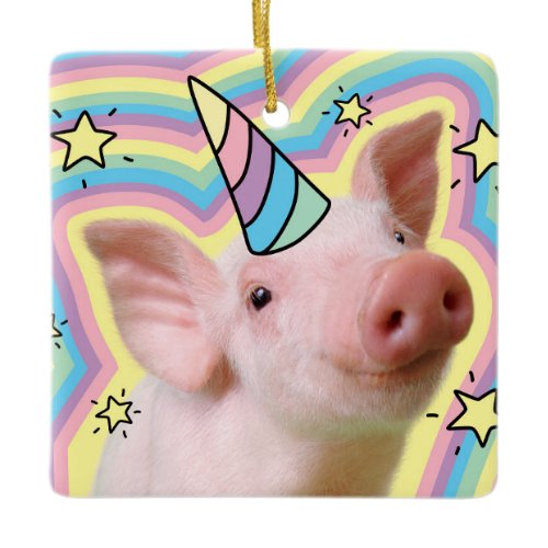 Magical Piglet Unicorn Ceramic Ornament