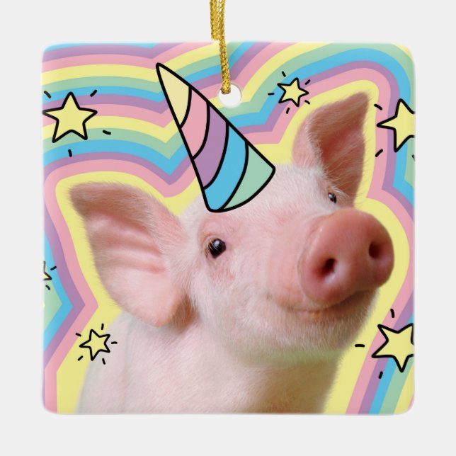 Magical Piglet Unicorn Ceramic Ornament (Front)