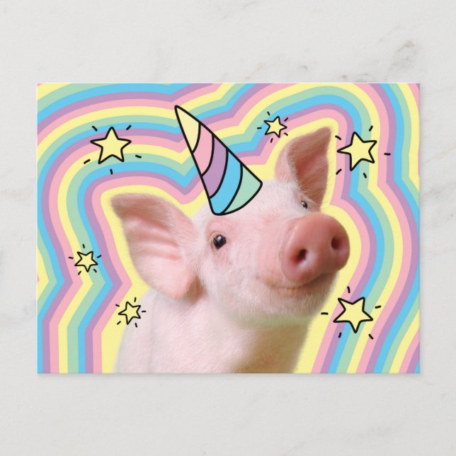 Magical Piglet Unicorn Invitation Postcard (Front)