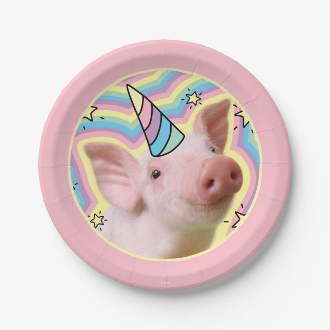 Magical Piglet Unicorn Paper Plates (Front)