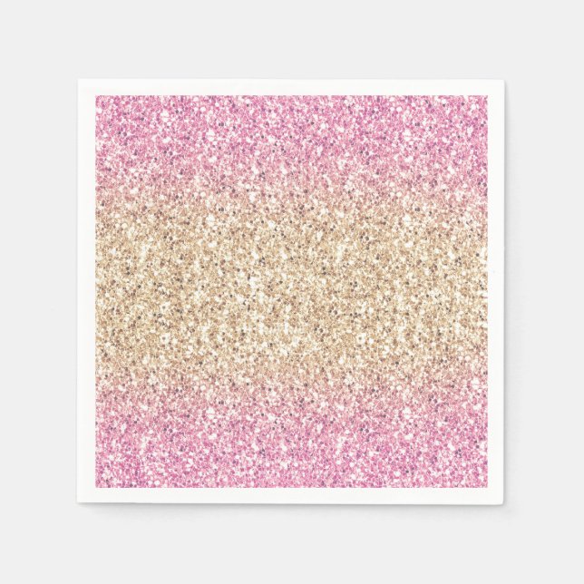 Magical Pink and Gold Glitter Ombre Napkins (Front)