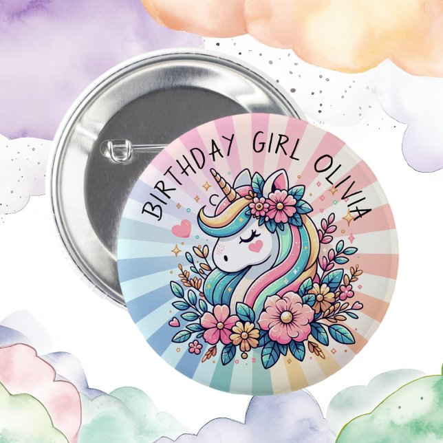 Magical Pink and Gold Unicorn and Flowers Button (Creator Uploaded)