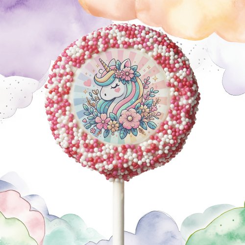 Magical Pink and Gold Unicorn and Flowers Chocolate Covered Oreo Pop