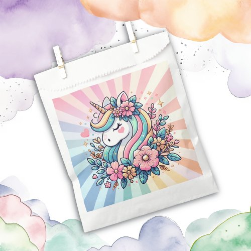 Magical Pink and Gold Unicorn and Flowers Favor Bag