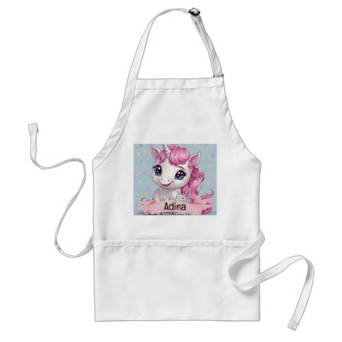 Magical Pink Baby Unicorn Stars Custom Name Adult Apron