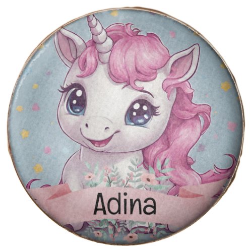 Magical Pink Baby Unicorn Stars Custom Name Chocolate Covered Oreo