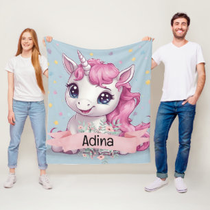 Magical Pink Baby Unicorn Stars Custom Name Fleece Blanket