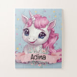 Magical Pink Baby Unicorn Stars Custom Name Jigsaw Puzzle<br><div class="desc">This precious unicorn features a mane of soft, cotton candy pink hair, adding a delightful touch to its adorable appearance. This design not only captures the innocence of childhood but also brings an element of wonder to any space, making it a delightful addition to nurseries, bedrooms, or any magical corner...</div>