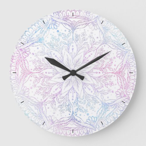 Magical Pink Blue Mandala Flower Large Clock