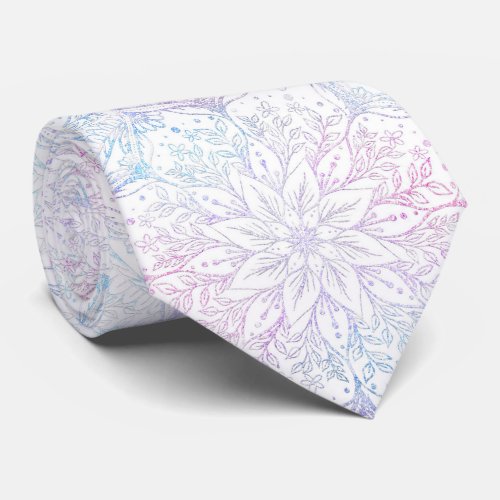 Magical Pink Blue Mandala Flower Neck Tie