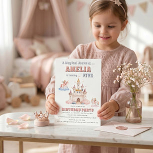 Magical Pink Castle Unicorn Fairytale Birthday Invitation