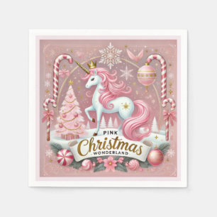 Magical Pink Christmas Wonderland Unicorn  Napkins