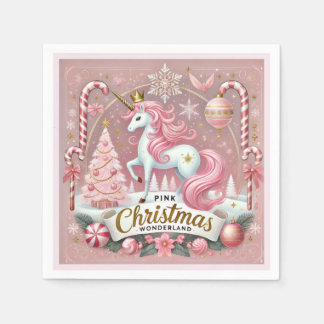 Magical Pink Christmas Wonderland Unicorn Napkins