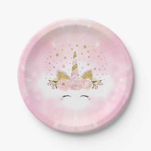 Magical Pink Clouds Unicorn Galaxy Girl Birthday Paper Plates