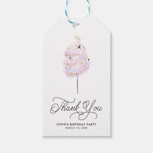 Magical Pink Cotton Candy and Glitter Thank You Gift Tags