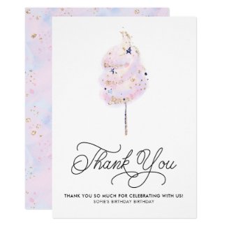 Magical Pink Cotton Candy and Glitter Thank You Invitation
