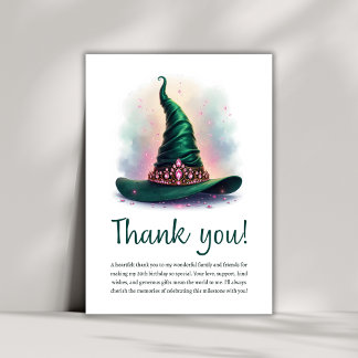 Magical Pink Crown & Green Witch Hat Birthday Thank You Card
