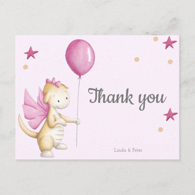 Magical Pink Dragon Baby Shower Thank You Postcard (Front)