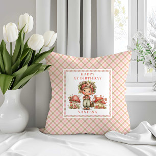 Magical Pink Fairy Blush Floral Birthday Throw Pillow