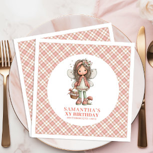 Magical Pink Fairy Blush Flowers 1st Birthday  Paper Dinner Napkins