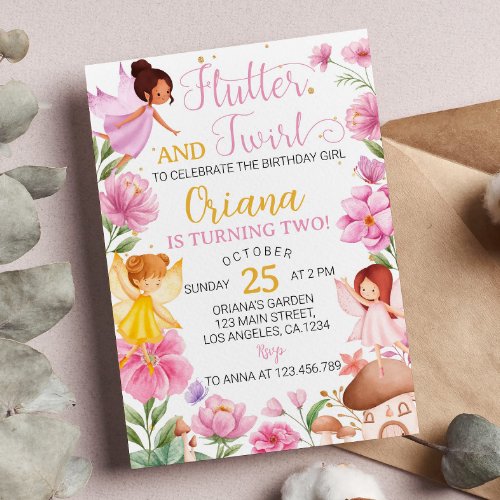 Magical Pink Floral Fairy Birthday Invitation