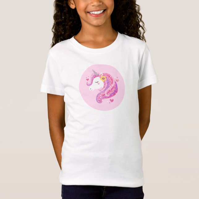 Magical Pink Glitter Unicorn Face  T-Shirt (Front)