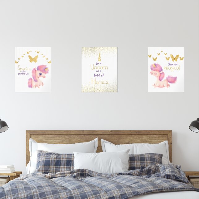 Magical Pink & Gold Unicorn - 3 Pieces set (Bedroom)