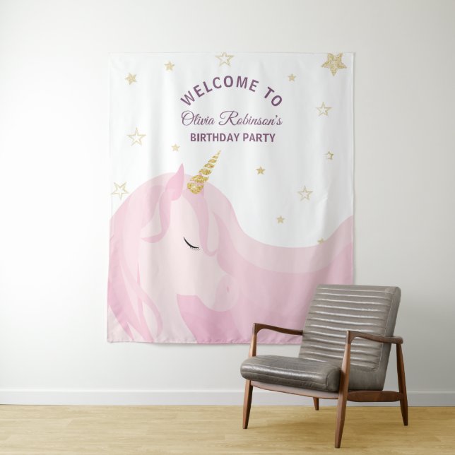 Magical Pink Gold Unicorn Birthday Backdrop (In Situ)