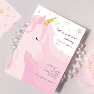 Magical Pink Gold Unicorn Birthday Invitation