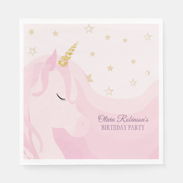 Magical Pink Gold Unicorn Birthday  Napkins (Front)