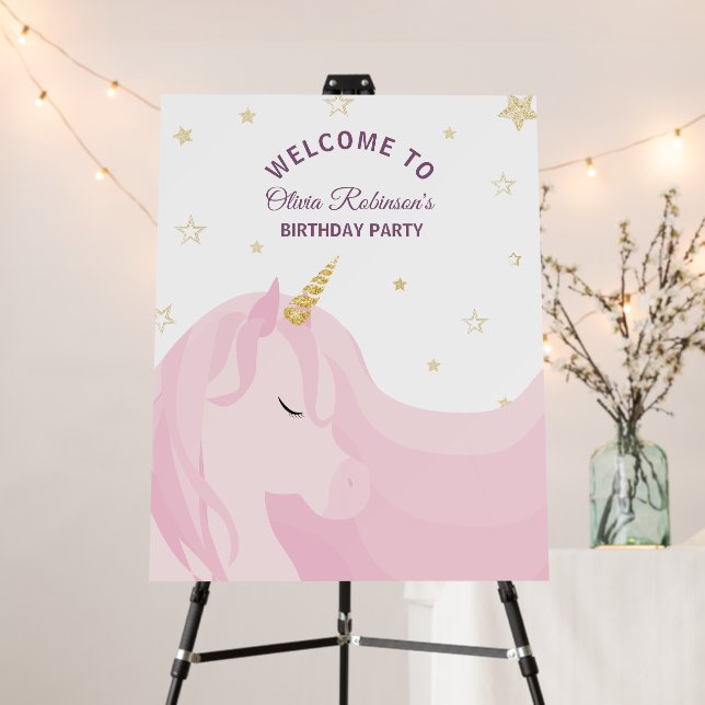 Magical Pink Gold Unicorn Birthday Welcome Sign (In Situ (Stand))