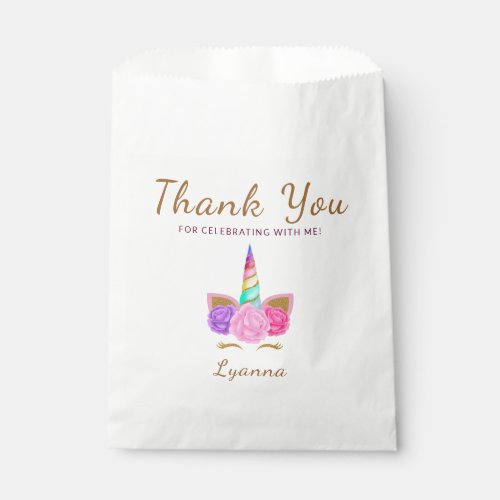 Magical Pink Gold Unicorn Face Birthday Favor Bag