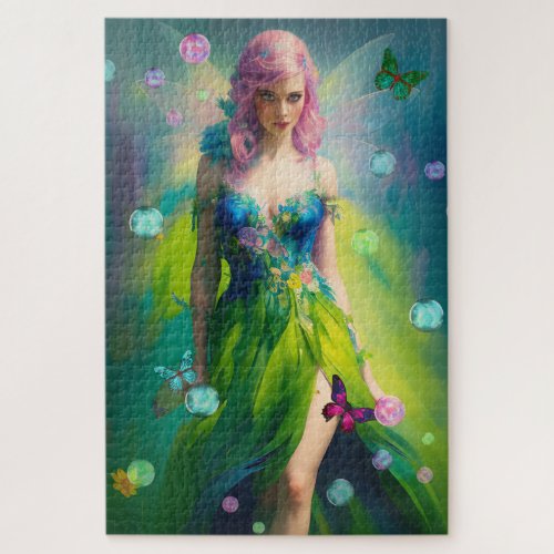 Magical Pink Irish Woodland Fairy and Butterflies  Jigsaw Puzzle