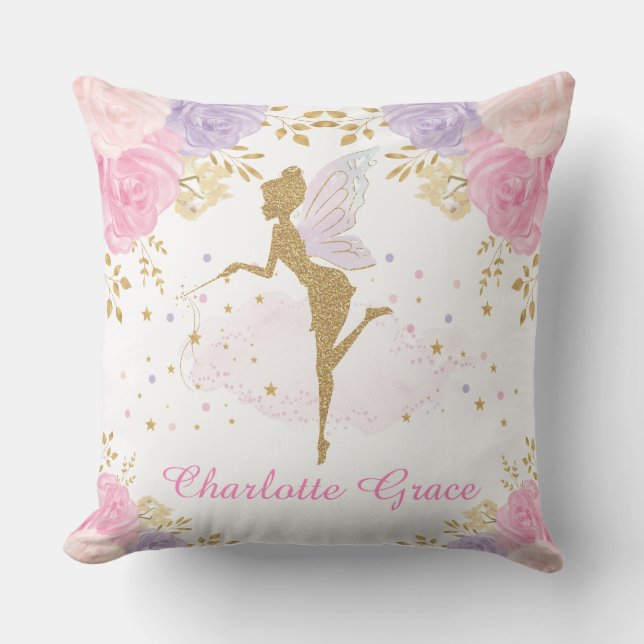 Magical Pink Lavender Floral Fairy Baby Girl Throw Pillow (Front)