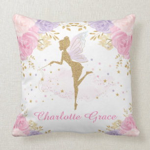 Magical Pink Lavender Floral Fairy Baby Girl Throw Pillow