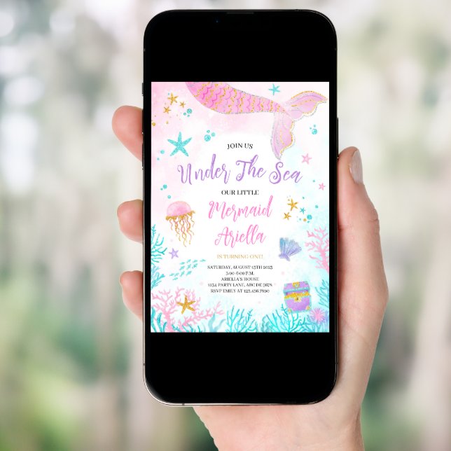 Magical Pink Mermaid Birthday Invitation (Front Digital)