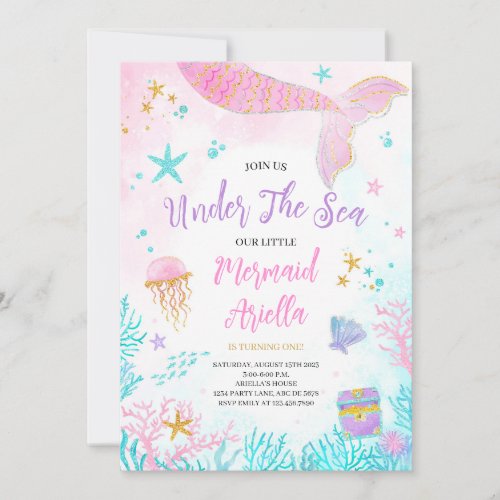 Magical Pink Mermaid Birthday Invitation